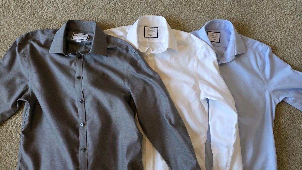 3 X Charles Tyrwhitt Men's White 100% Cotton Dress Shirt 15.5 34 Extra Slim Fit